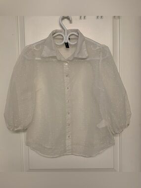 Influence Sheer White Blouse Small Puff Sleeve Embroidered Coquette Romantic